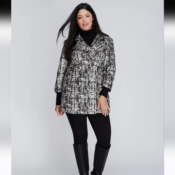 NEW LANE BRYANT PLUS SIZE BLACK & GOLD METALLIC JACQUARD JACKET - Picture 2 of 10